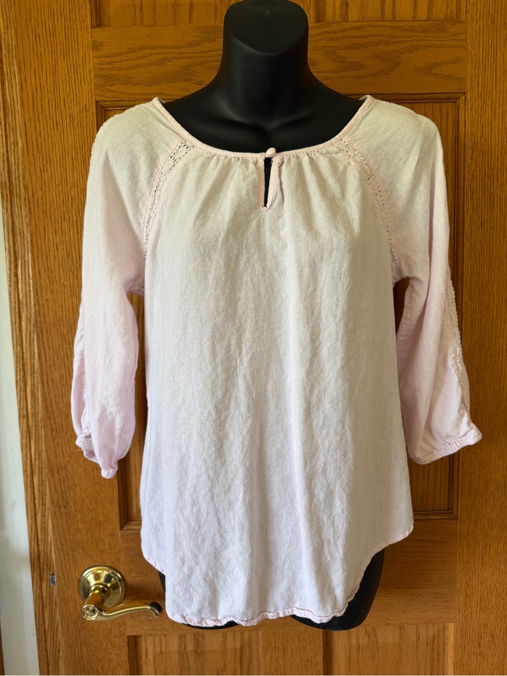 Women's Light Pink Peasant Blouse with Button Keyhole